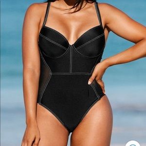 Cupshe, brand new w/tags, one piece swimsuit. Black w/ ivory stitching. Size 0X